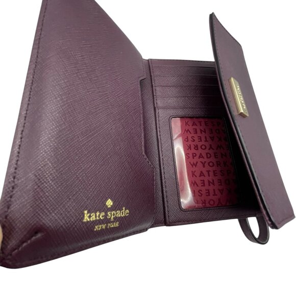 Kate Spade Saffiano Burgundy Leather Women's Phone Case Wallet Wristlet 6" - Picture 6 of 13
